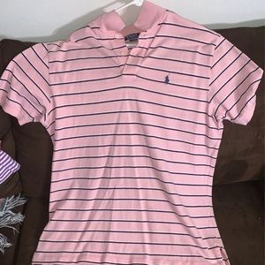 Pink and navy blue polo shirt